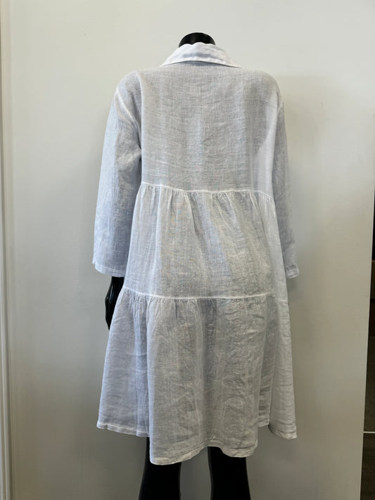 Made in Italy Catherine Lillywhite Linen Tiered Linen Dress - WHITE one size fits most