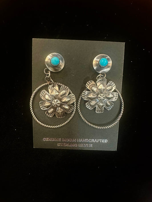 Gabriele Yazzie Navajo Handmade SS Kingman Turq Earrings