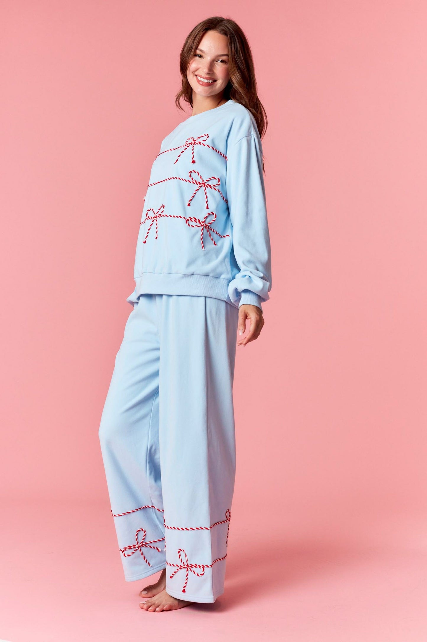 Cream- Twist Bow Cord with Waist Tie Detail Soft Sweatpants