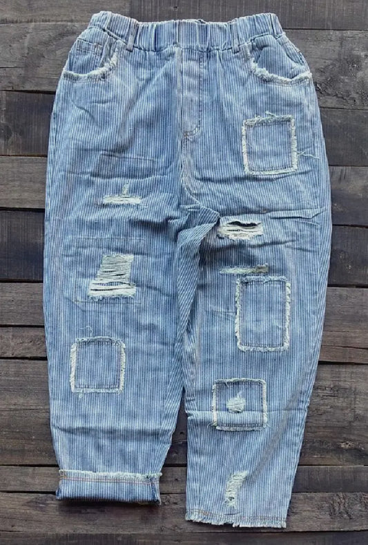 Jaded Gypsy On the Road Striped Denim Crop Jeans