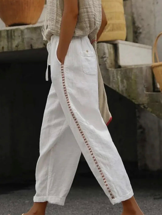 Solid Color Cutout Patchwork Pants