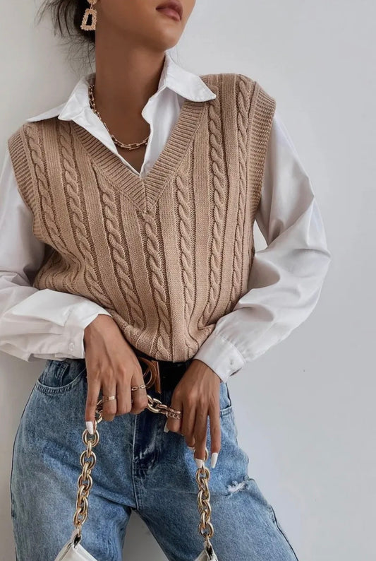 Solid Color Cable Knit Sweater Vest