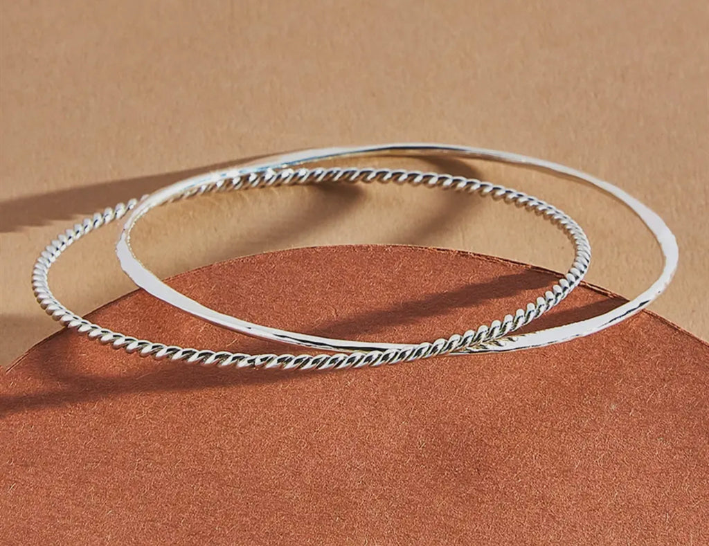 Sterling Silver Twist & Hammered
Entwined Bangle Bracelets