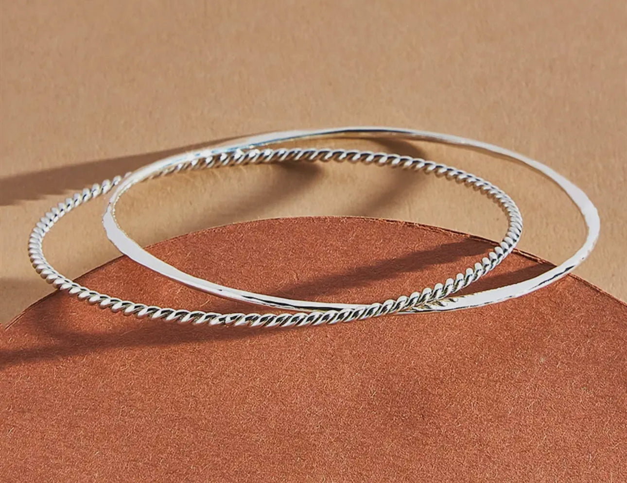 Sterling Silver Twist & Hammered
Entwined Bangle Bracelets