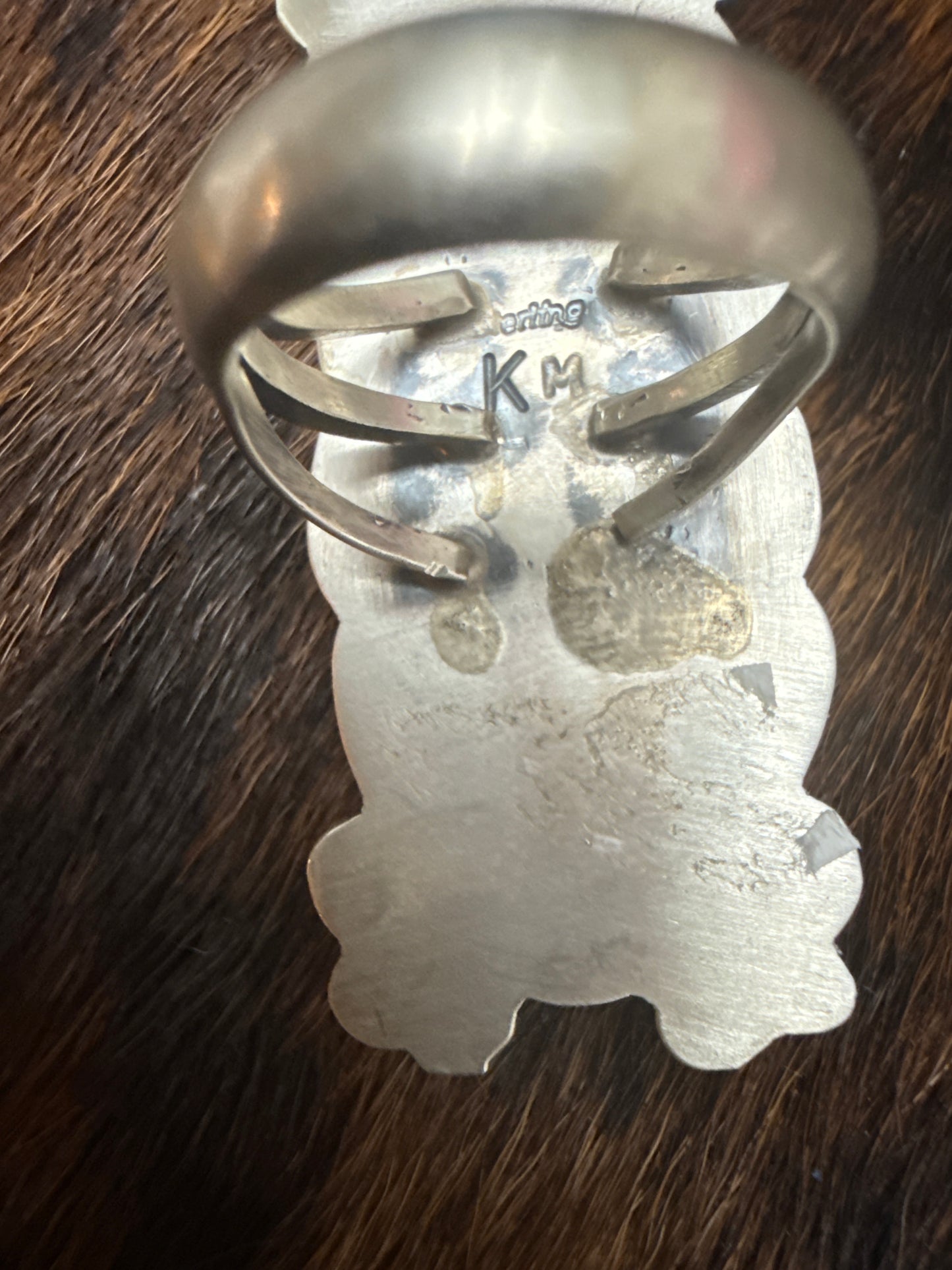 Marked KM Navajo Ring Sterling Turquoise