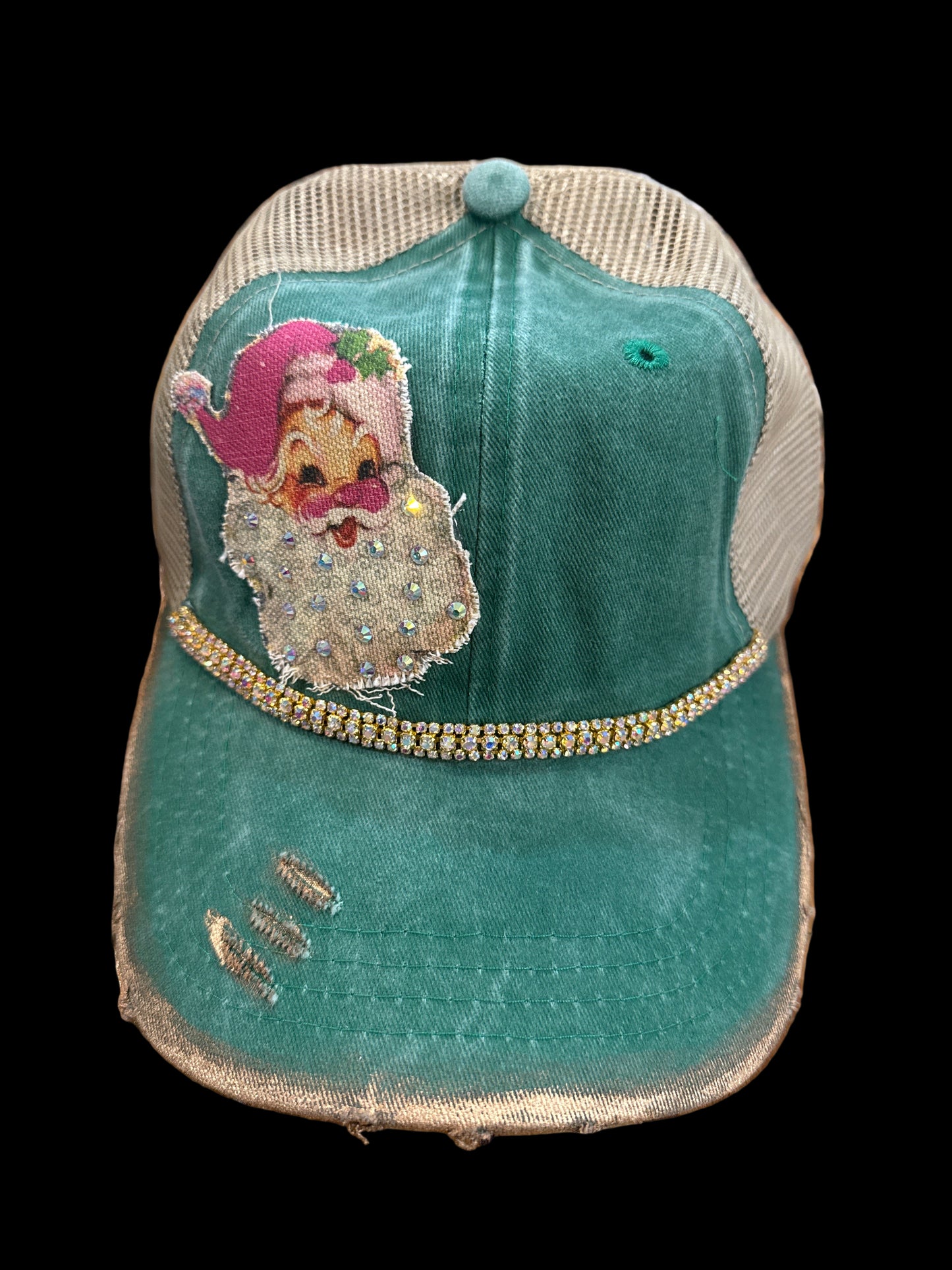 Christmas Cap - Santa Rhinestones Favorite and Feeling Festive Trucker