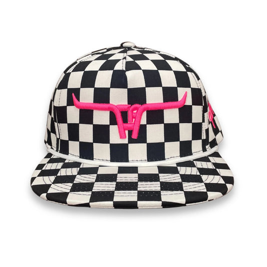 Cactus Alley Hat Co. CA Longhorn Puffed Pink Racer Check Snap Back