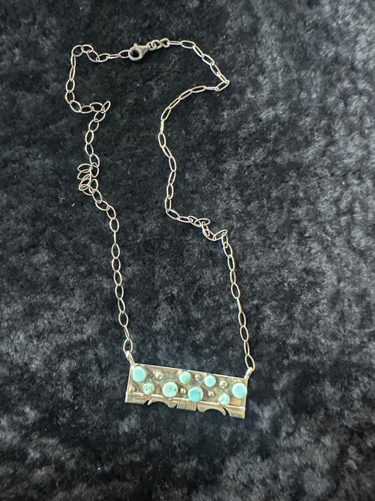 Sterling Silver Navajo Marked Handmade Kingman Turquoise Bar Necklace