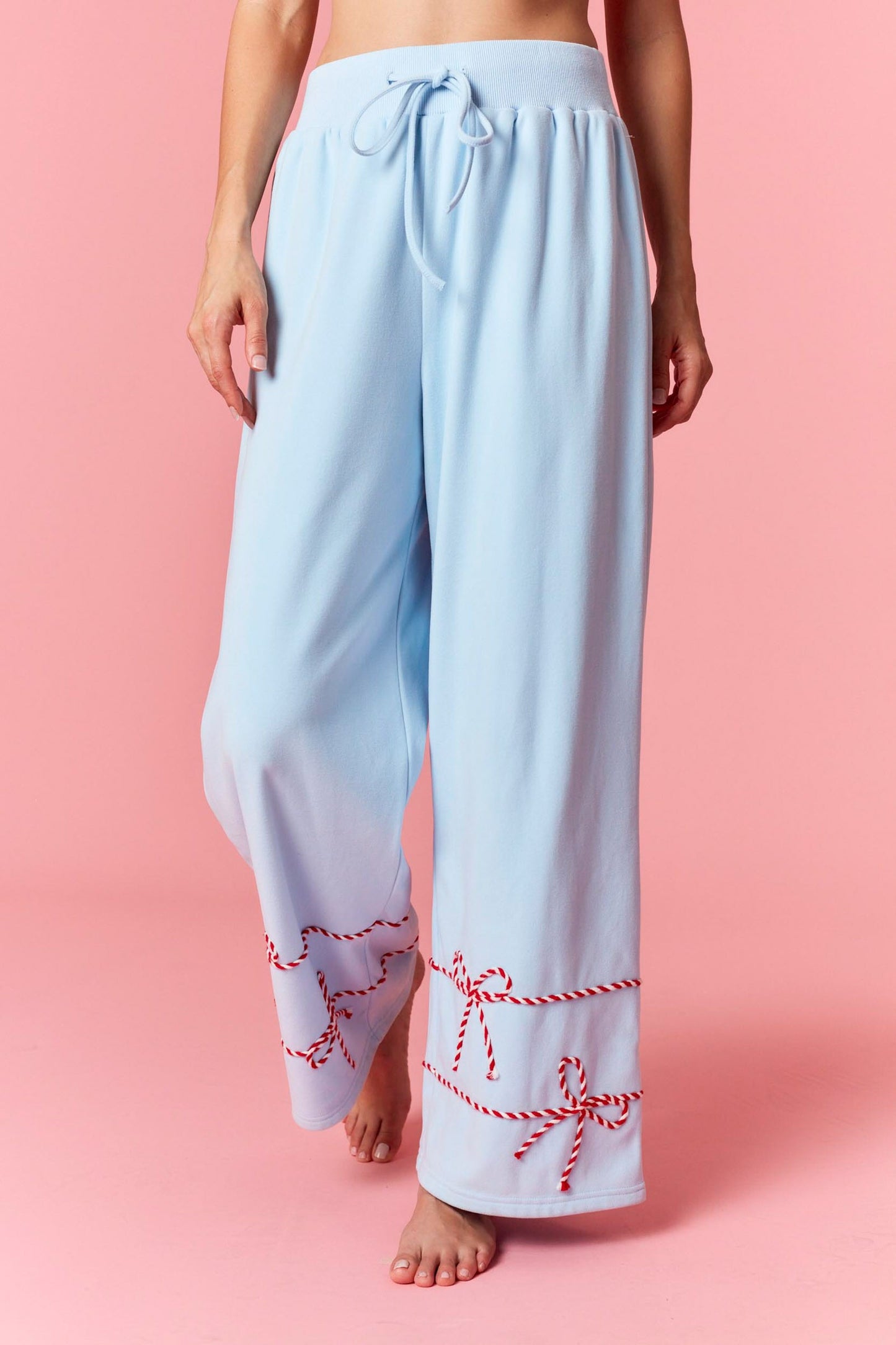 Cream- Twist Bow Cord with Waist Tie Detail Soft Sweatpants