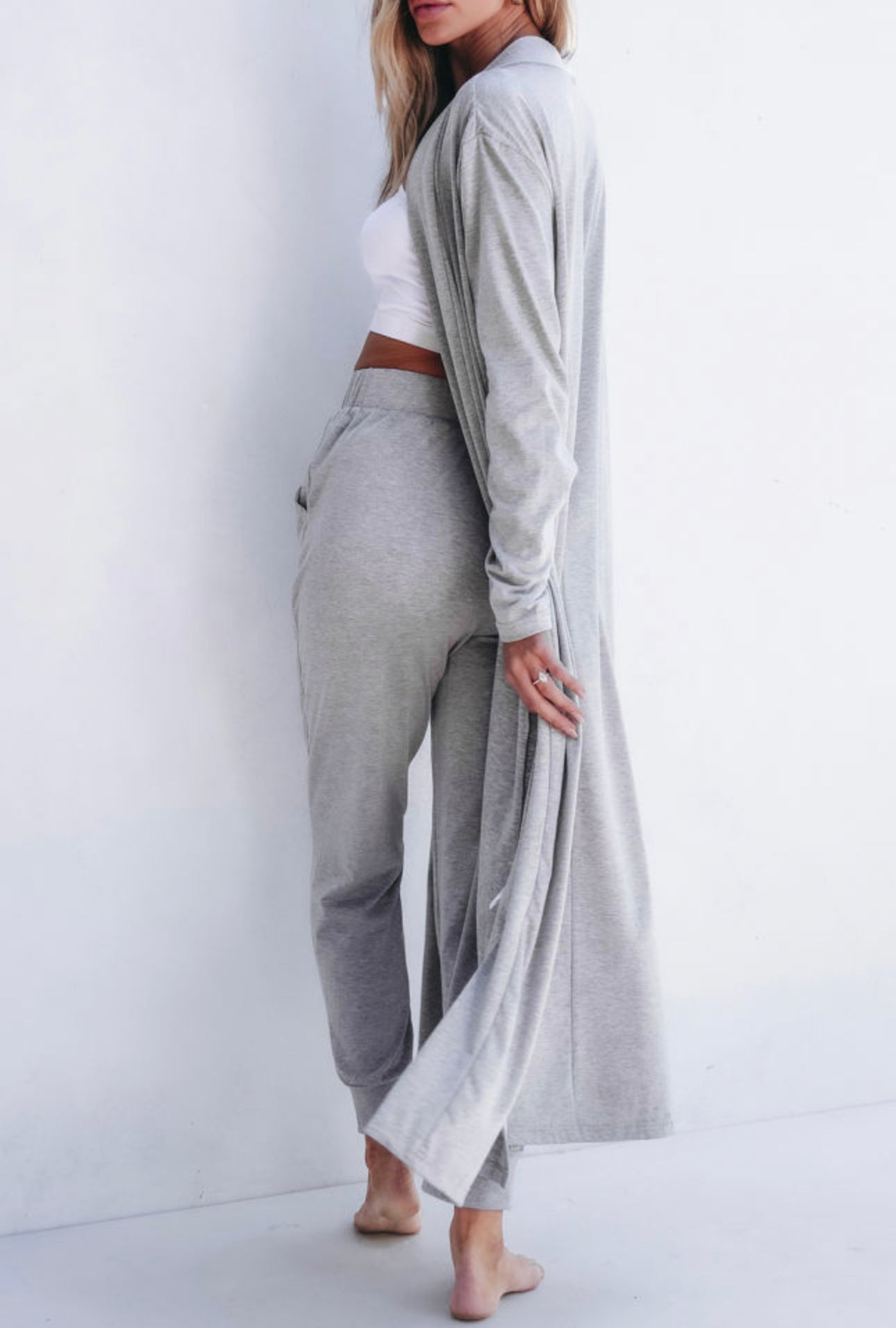 Split Long Cardigan and Jogger Pants Lounge Set