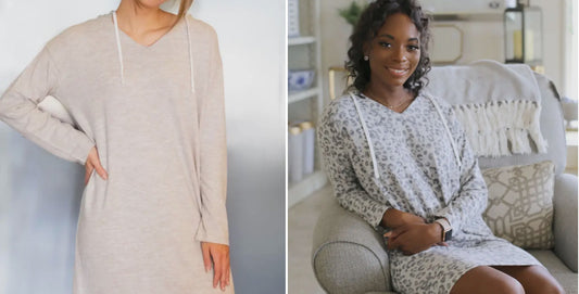 Brushed Hacci Hooded Soft Pajama Lounge Gown Taupe and Leooard