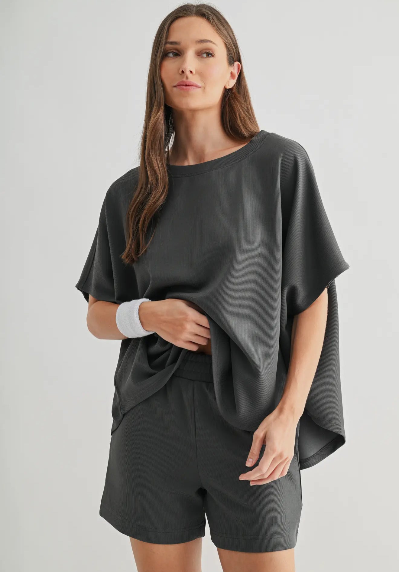 MONO B DOLMAN RIBBED LUXE SAND WASH TOP