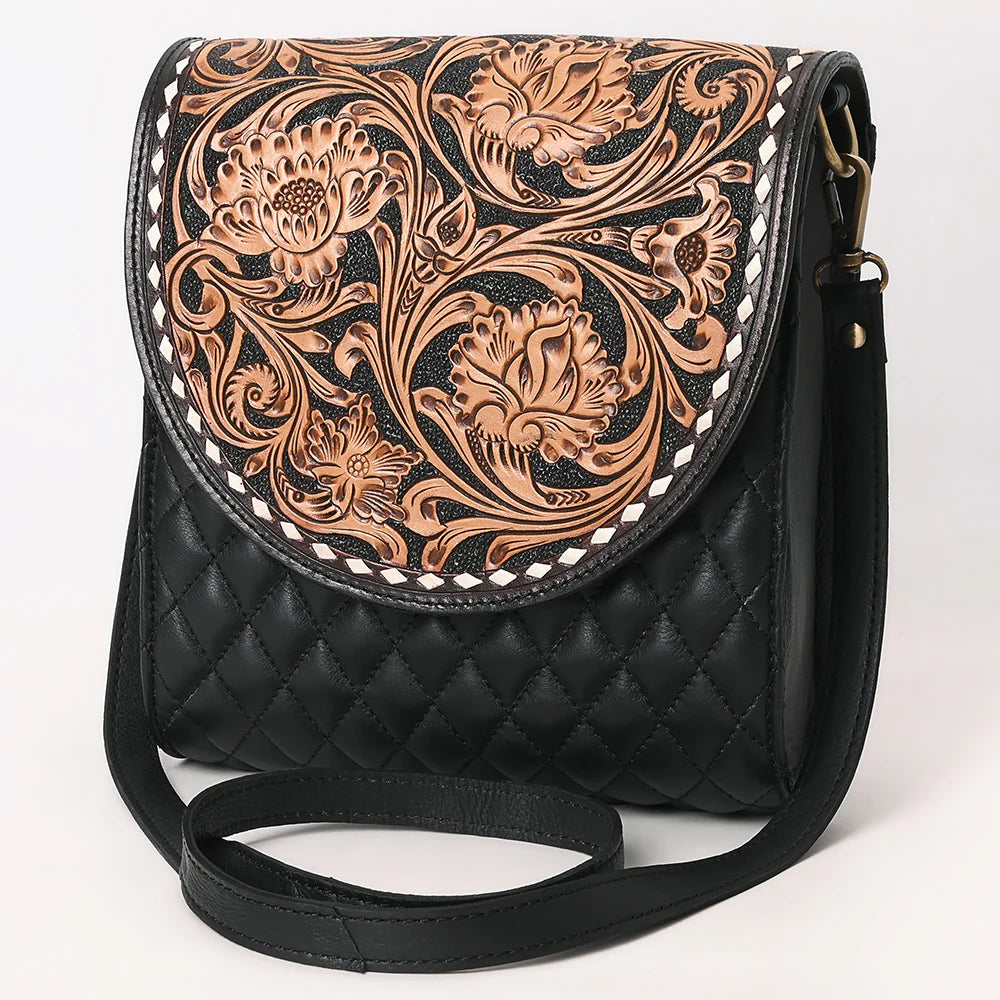 American Darling - Black Quilted Crossbody Genuine Western Leather Women Bag