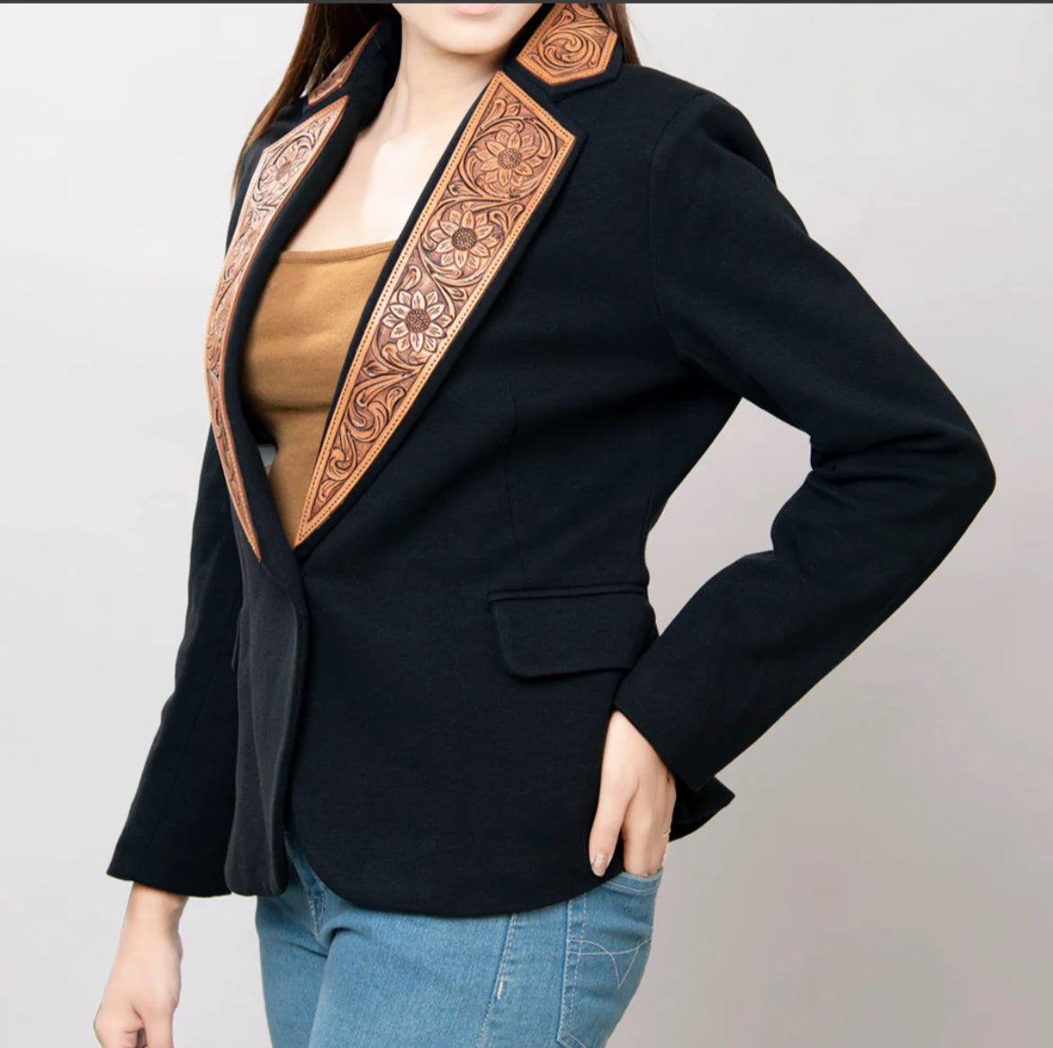 American Darling Genuine Cowhide Leather black blazer