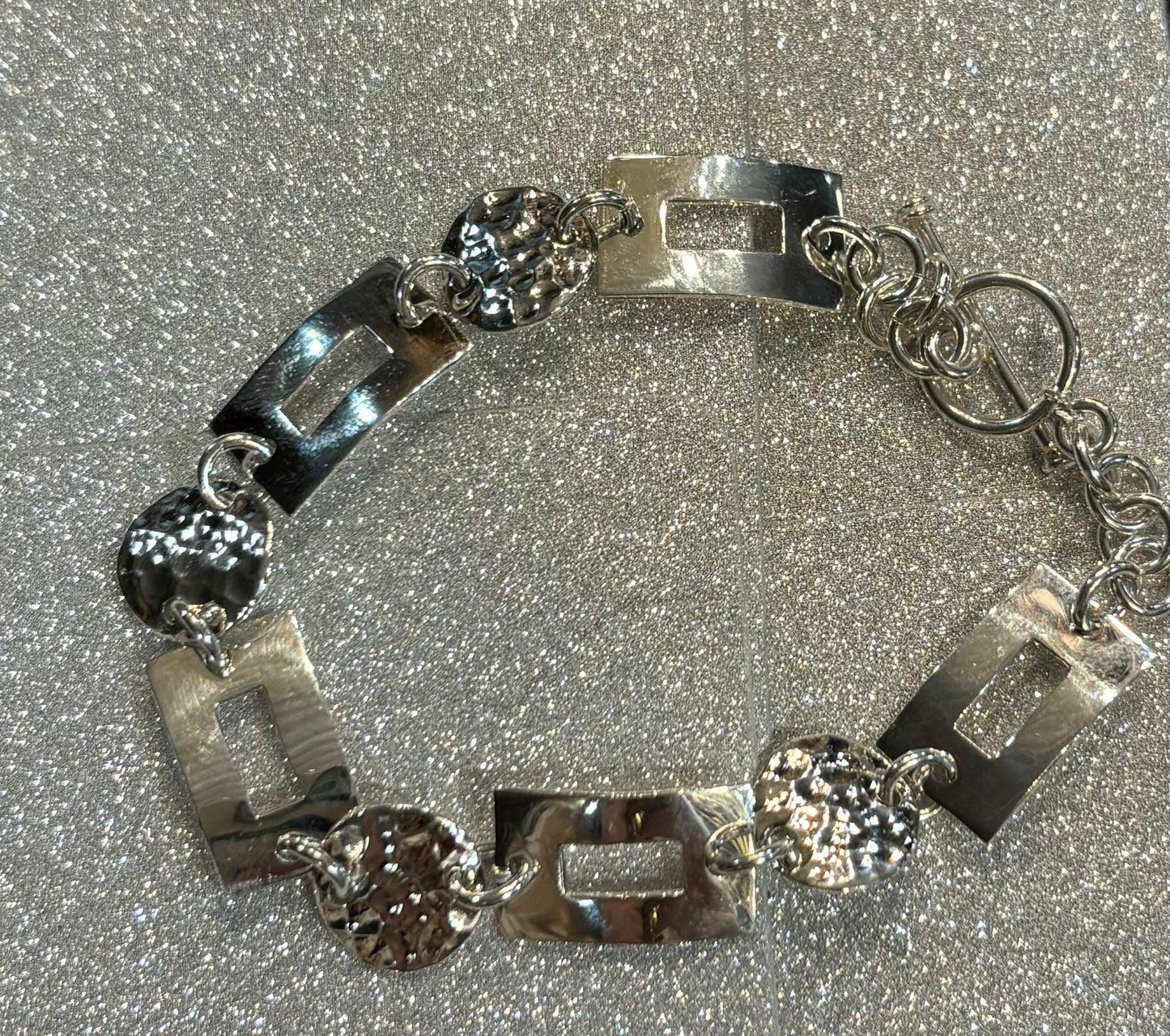 Sterling Silver Rectangles &
Circles Charm Bracelet