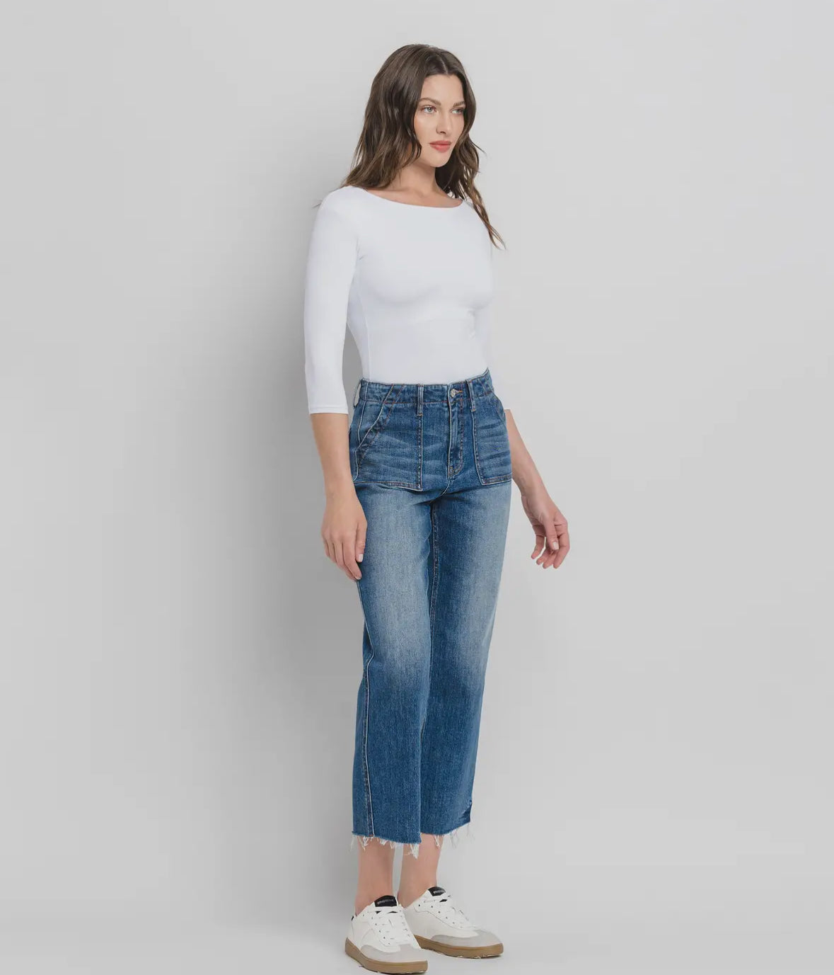 Lovervet- High Rise Crop Utility Pocket
Straight Jeans