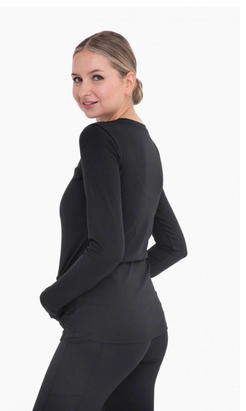 Mono B Butter Soft Black Brushed Interior Long Sleeve Active Top with Thumbholes