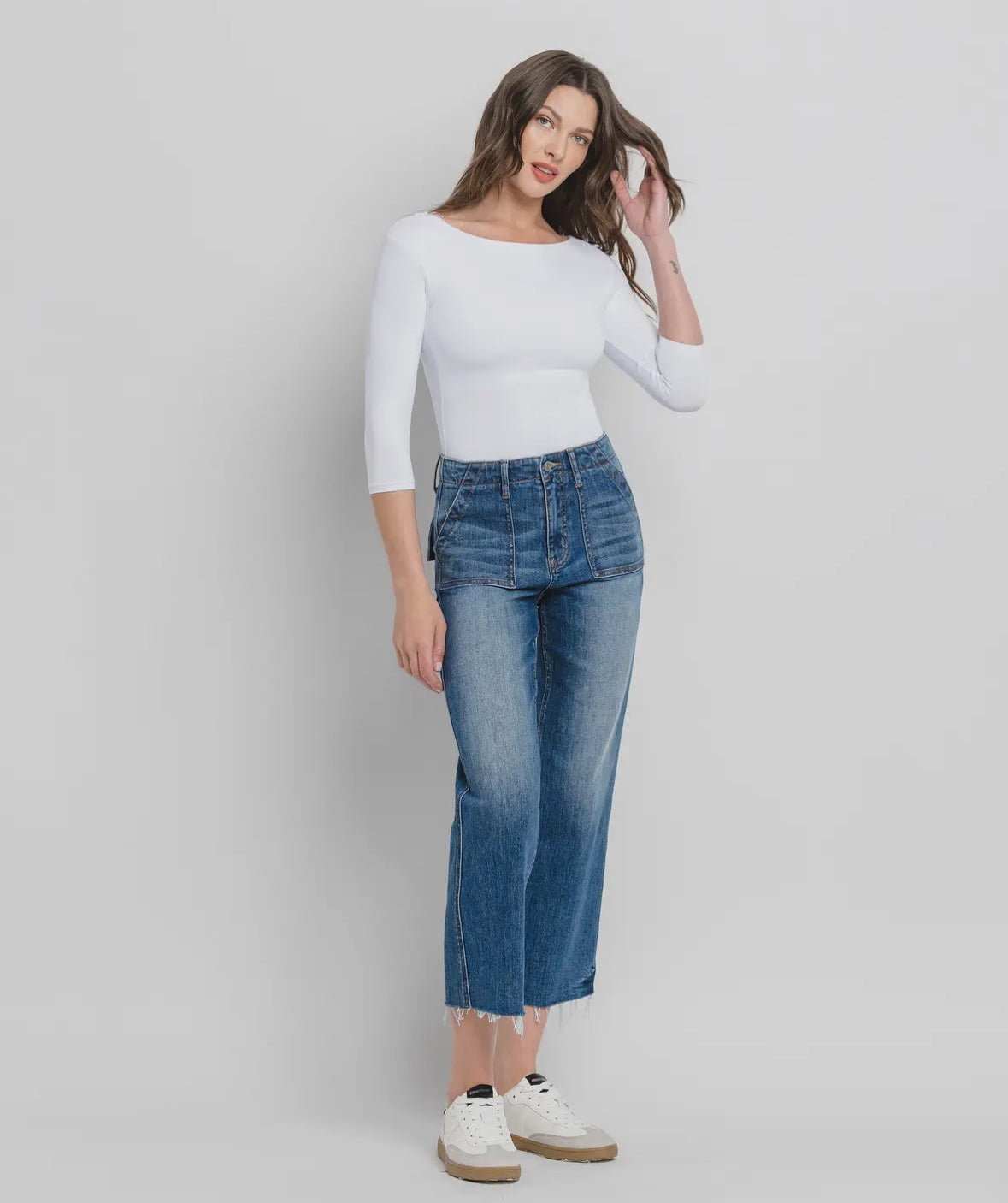 Lovervet- High Rise Crop Utility Pocket
Straight Jeans