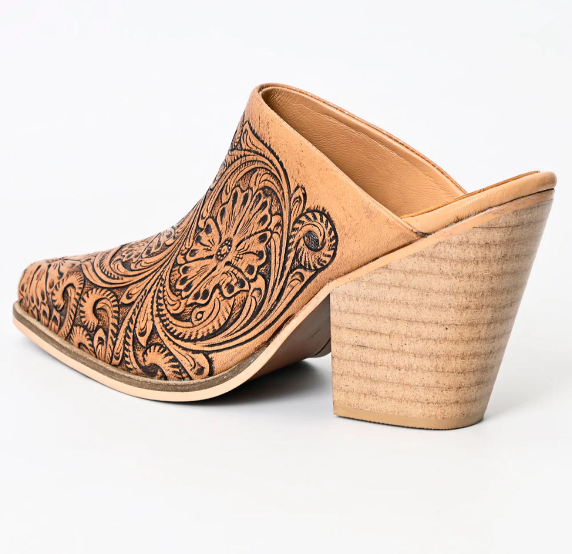American Darling tooled genuine leather tooled heel booties