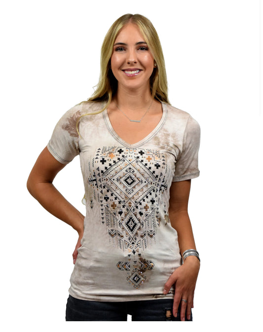 V-Neck With Crystal Aztec Tee