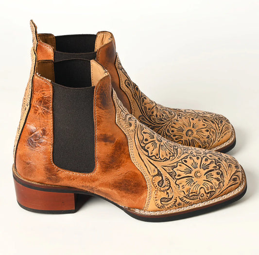 American Darling tooled Genuine leather square toe booties