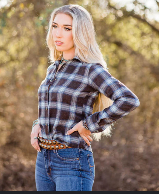 Madison Creek Outfitters Ladies Claire Blue & Brown Plaid