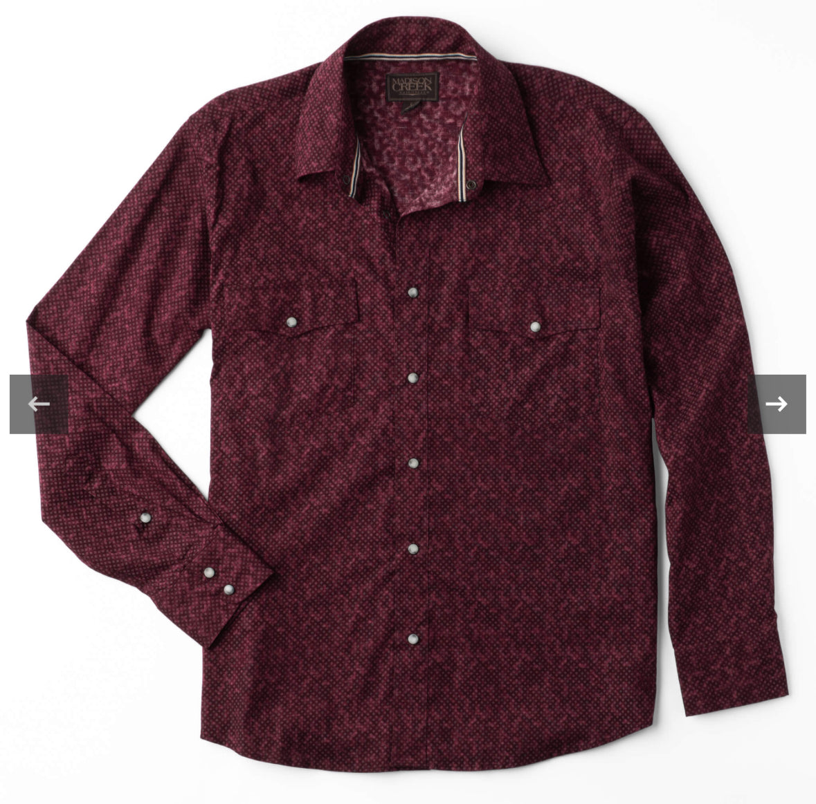 Madison Creek Bisley Dot Print Western Shirt-Solid Burgundy