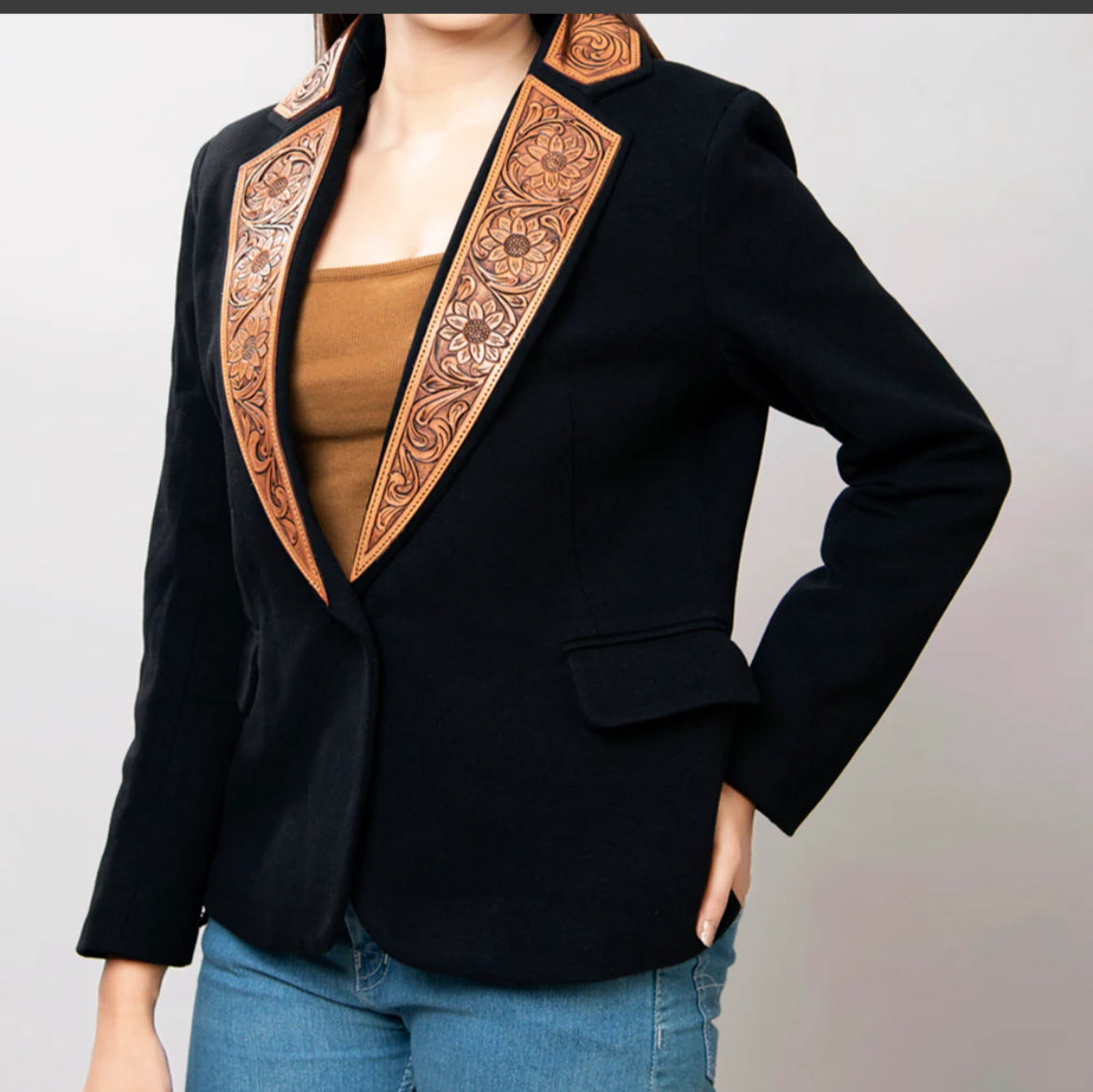 American Darling Genuine Cowhide Leather black blazer