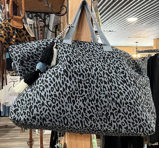 Gray Blue Leopard Large Oversized Night Bag