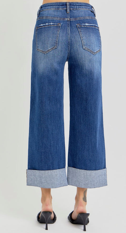 RISEN JEANS HIGH RISE ANKLE WIDE CUFFED JEANS