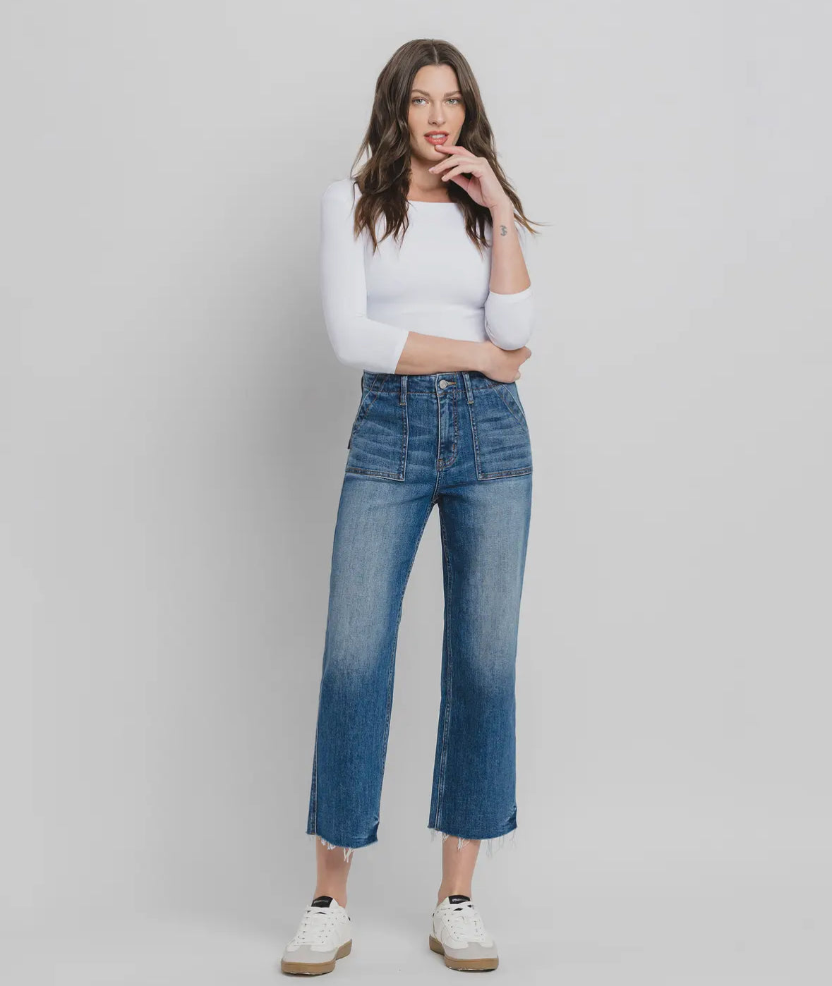 Lovervet- High Rise Crop Utility Pocket
Straight Jeans