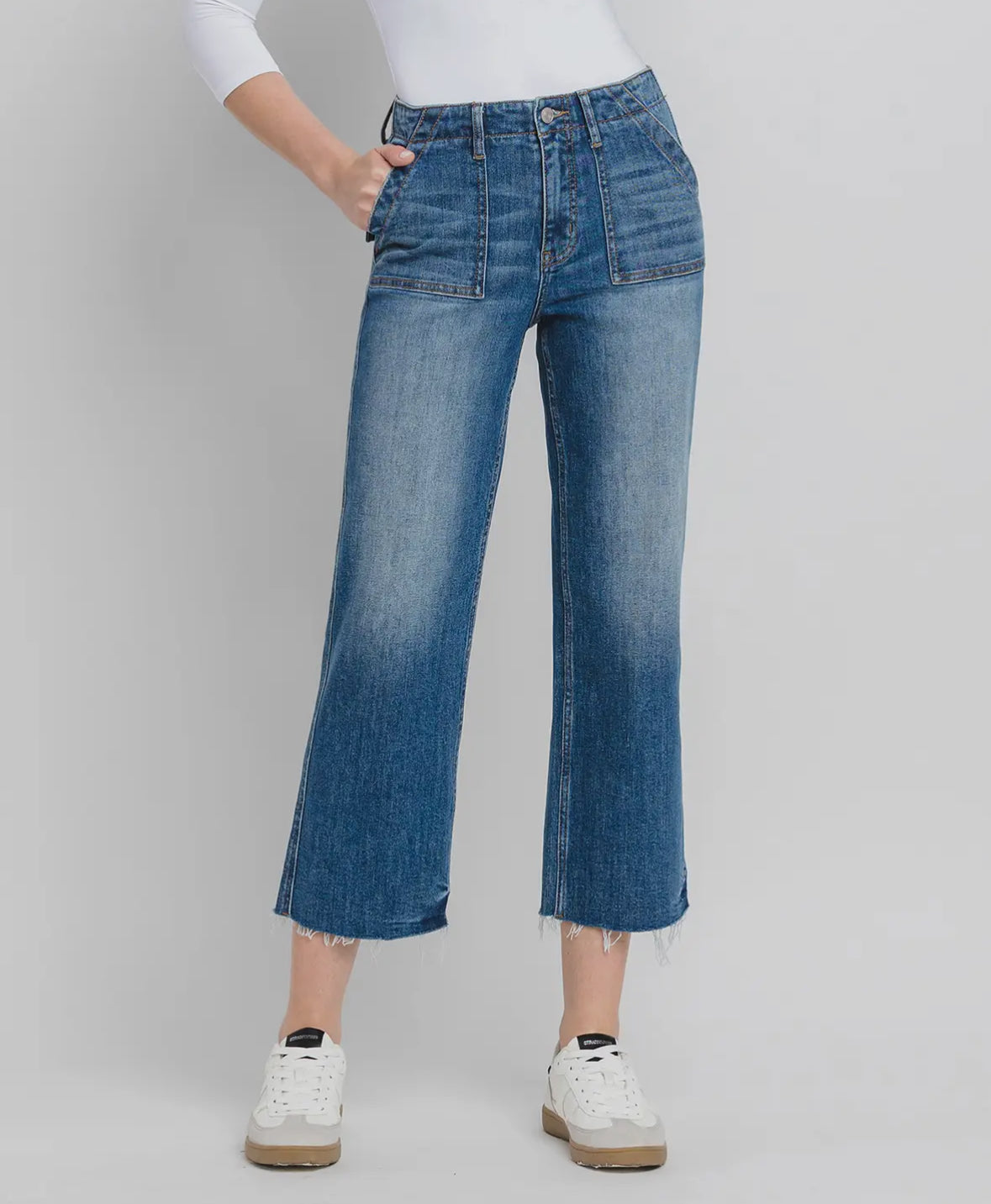 Lovervet- High Rise Crop Utility Pocket
Straight Jeans