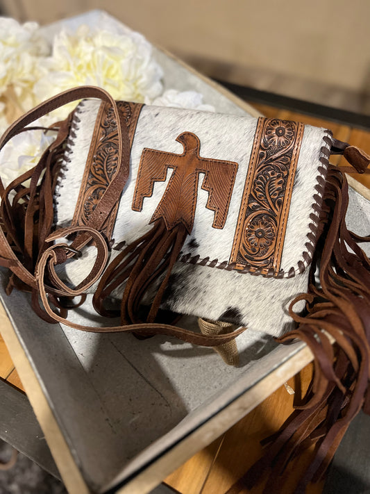 American Darling Thunderbird cowhide & fringe crossbody