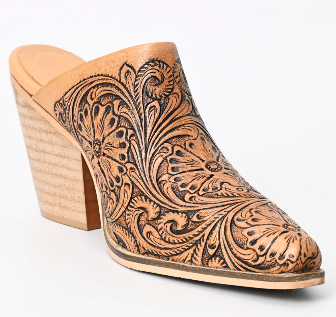 American Darling tooled genuine leather tooled heel booties