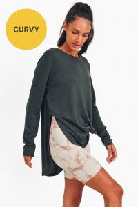 CURVY Long Sleeve Flow Top w/ Side Slits multiple colors