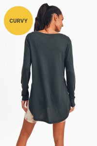 CURVY Long Sleeve Flow Top w/ Side Slits multiple colors