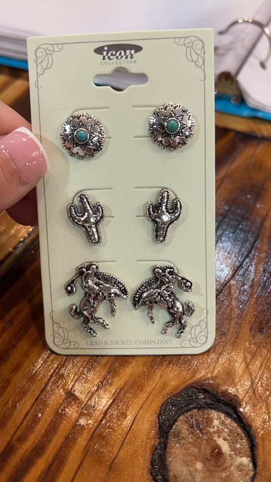 Faux Western Earrings Set of 3