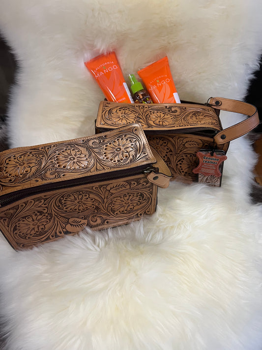 Tooled Leather shavings/makeup kit