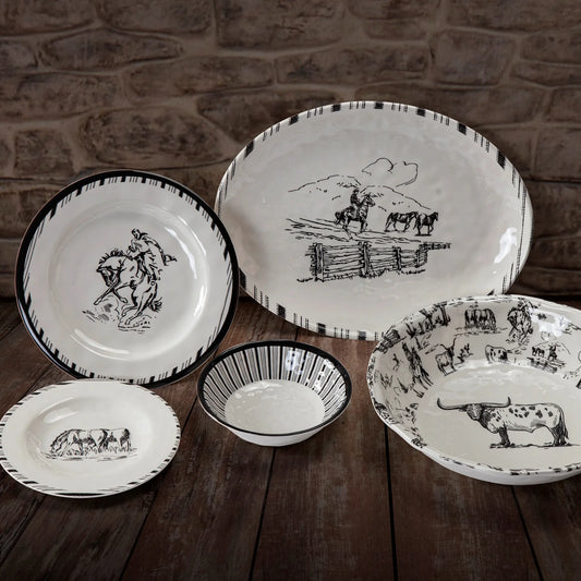 RANCH WESTERN LIFE MELAMINE 12 or 14 PIECE DINNERWARE