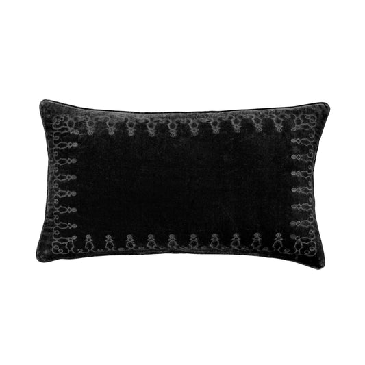 STELLA FAUX SILK VELVET EMBROIDERED LUMBAR PILLOW