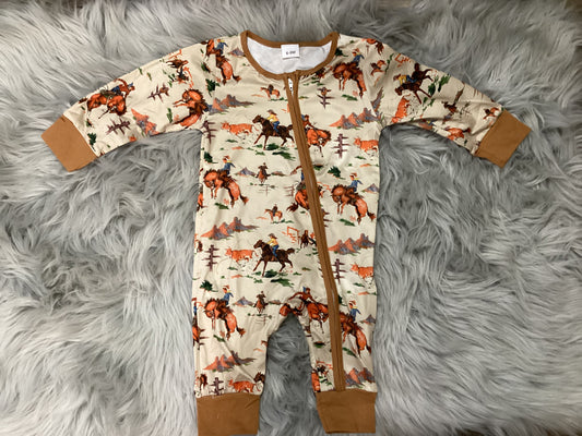 Cowboy Rustler Zip Baby Onesie