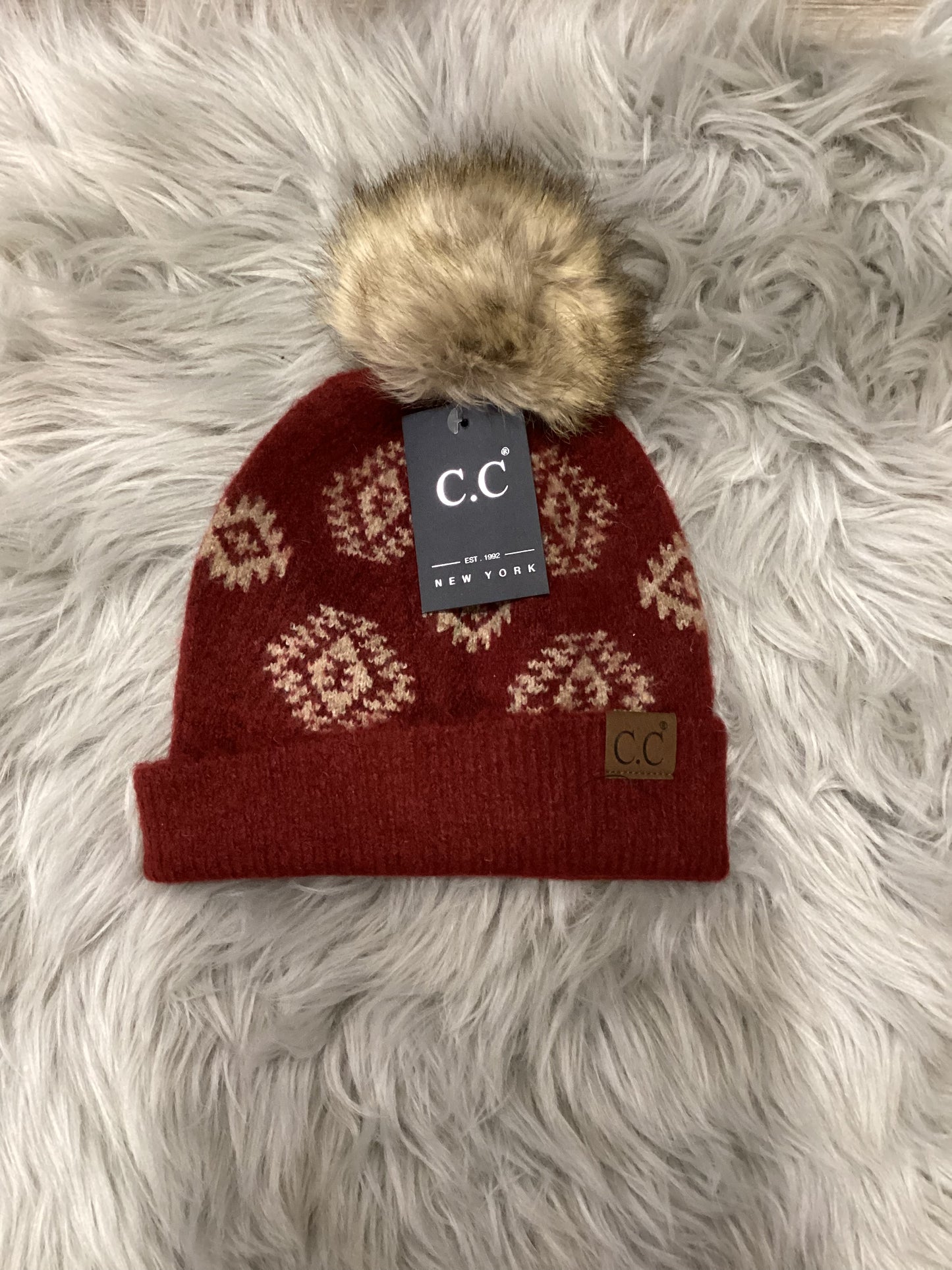 Burgundy Bennie with pompon