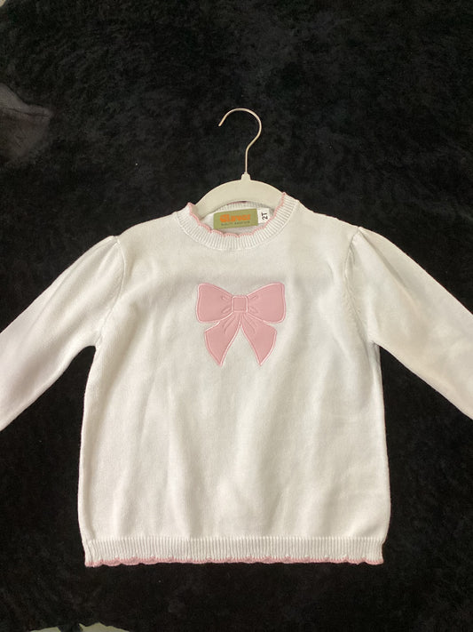 CLAVER - LIGHT PINK BOW SCALLOPED NECK SWEATER