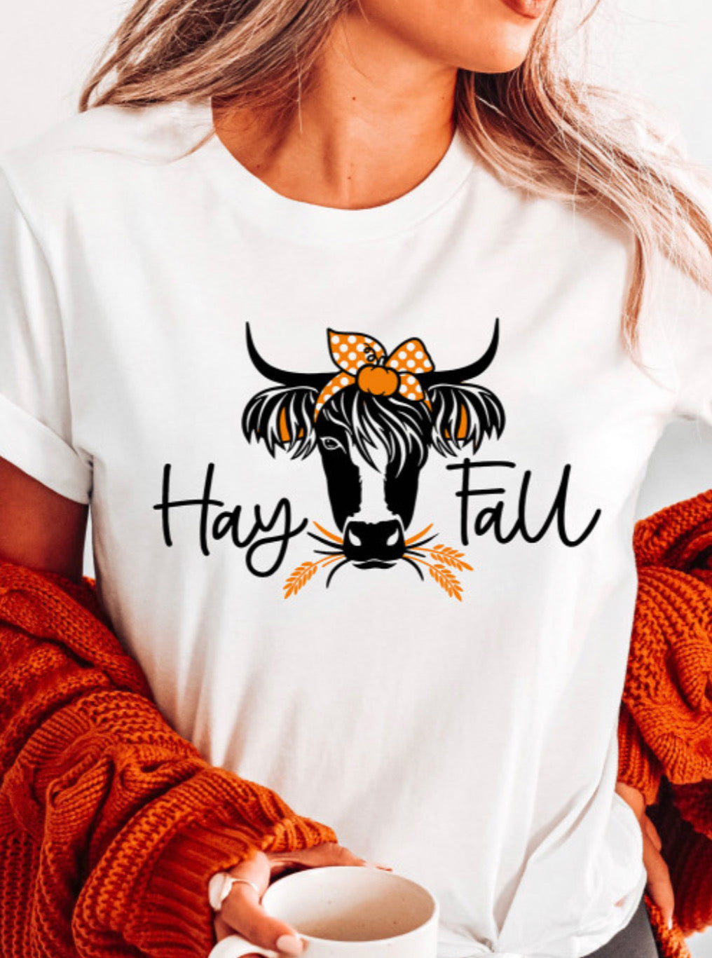 White Hay Fall Cow Head Graphic Tee