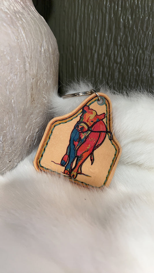 Leather Farm Animal Keychain