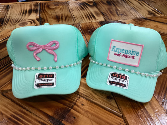 Patch Mint Green Trucker Cap w/ Pearl Chain