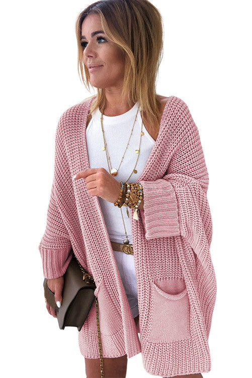 Pink Oversized Fold Over Sleeve Sweater Cardigan