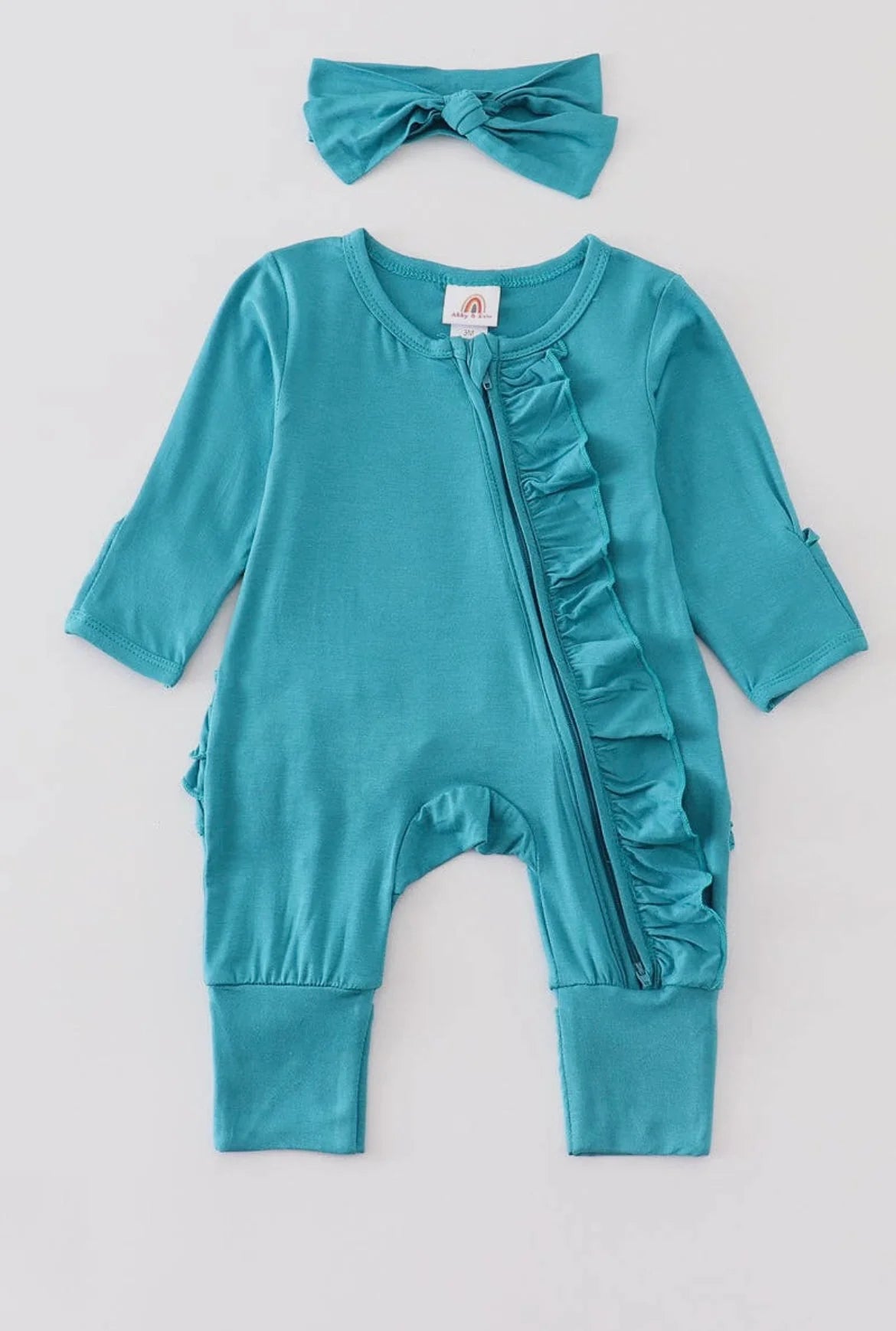 Teal Bamboo Ruffle 2pc Romper 18M