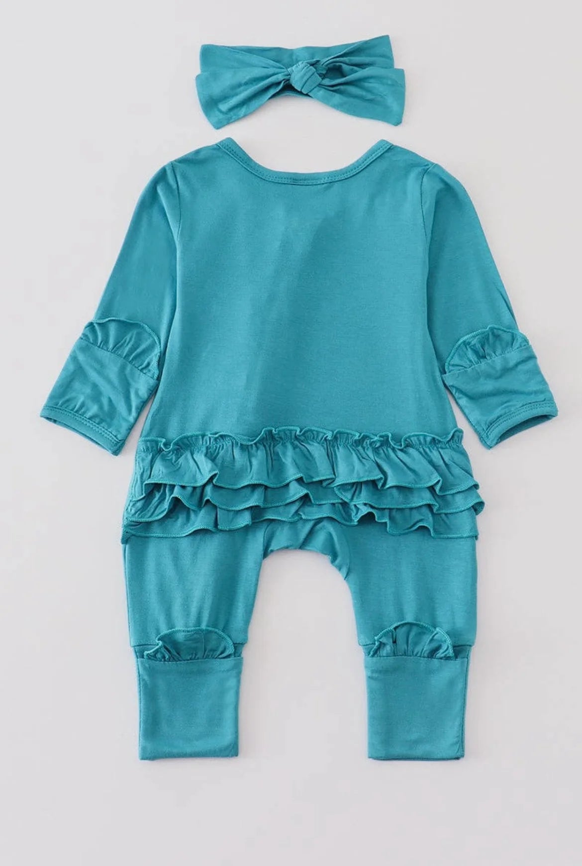 Teal Bamboo Ruffle 2pc Romper 18M