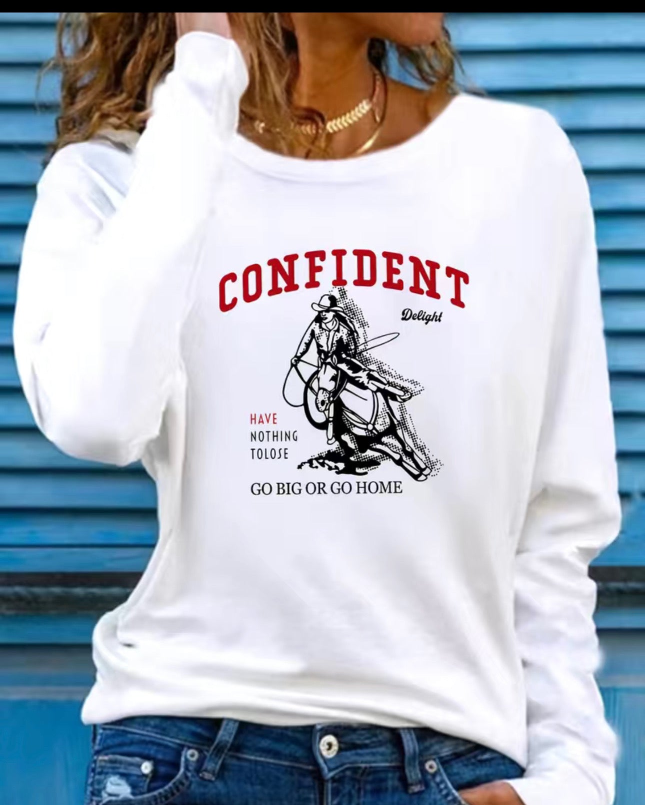 Western Cowgirl Print T-Shirt, Long Sleeve